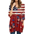 thumbnail image 4 of Womens Tops V-neck 3/4 Sleeve Blouses Casual Mid-length Shirts Fashion Print Tunic Tops With Pockets Deep Red 2XL, 4 of 6