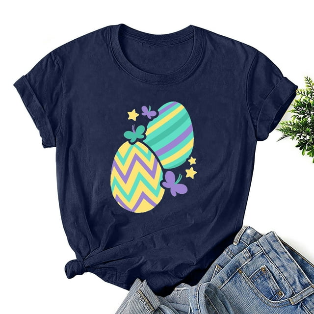 Levmjia T-Shirts pour Femmes Grande Taille Easter T-shirt pour Femmes Easter Imprimé Col Rond Manches Courtes T-shirt Haut Ample
