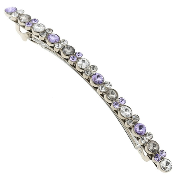 Camila Paris GA268 4.25 Inch Skinny Hair Barrette Clip Silver with Multiple Rounds Swarovski Crystals Stones, French Hair Accessories for Women, Handmade. Styling Girls Hair Ornaments. Made in France