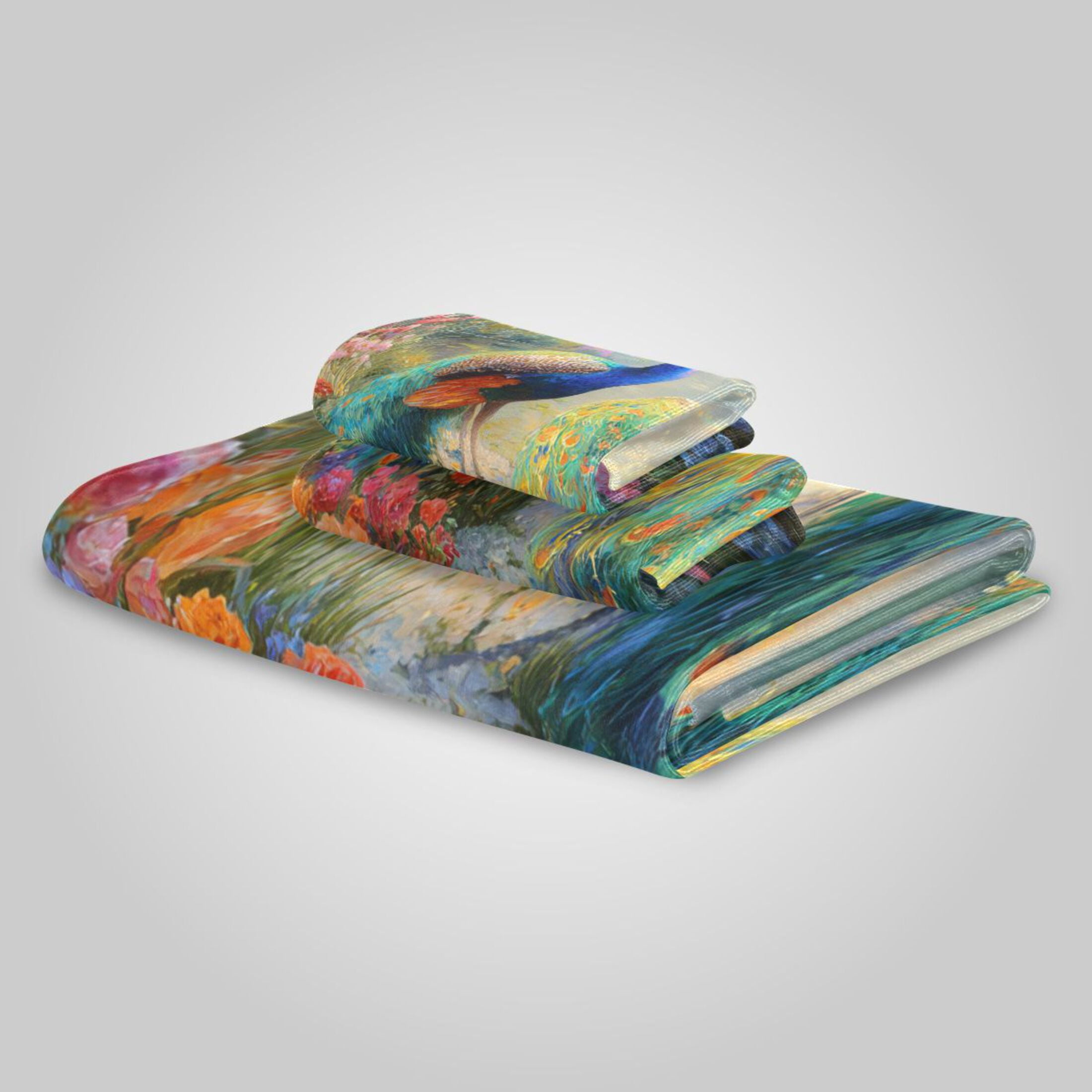 3 Sizes of Towel Sets Including Bath Towel Hand Towel and Washcloth for Daily Use Peacocks in Wonderland