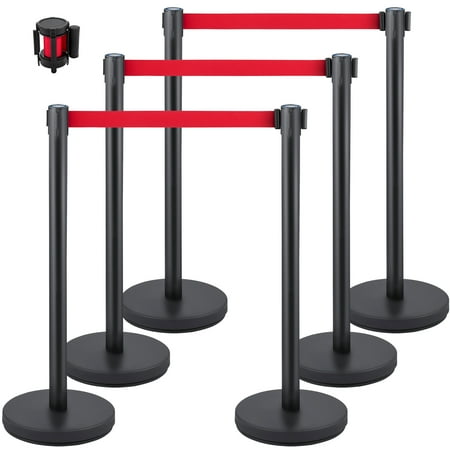 BENTISM Crowd Control Stanchion Stanchion Set 6 Pieces with 6.6 ft/2 m Red Belt