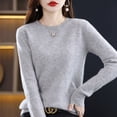 thumbnail image 2 of Suéter de lana para mujer, cuello redondo, jersey corto de talla grande, manga larga, jersey de punto ajustado, jersey de cachemira, 2 of 6