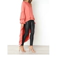 thumbnail image 3 of FASHIONWT Women Lantern Sleeve Ruffles Double Layer Irregular Chiffon Round Neck T-Shirt Top, 3 of 6