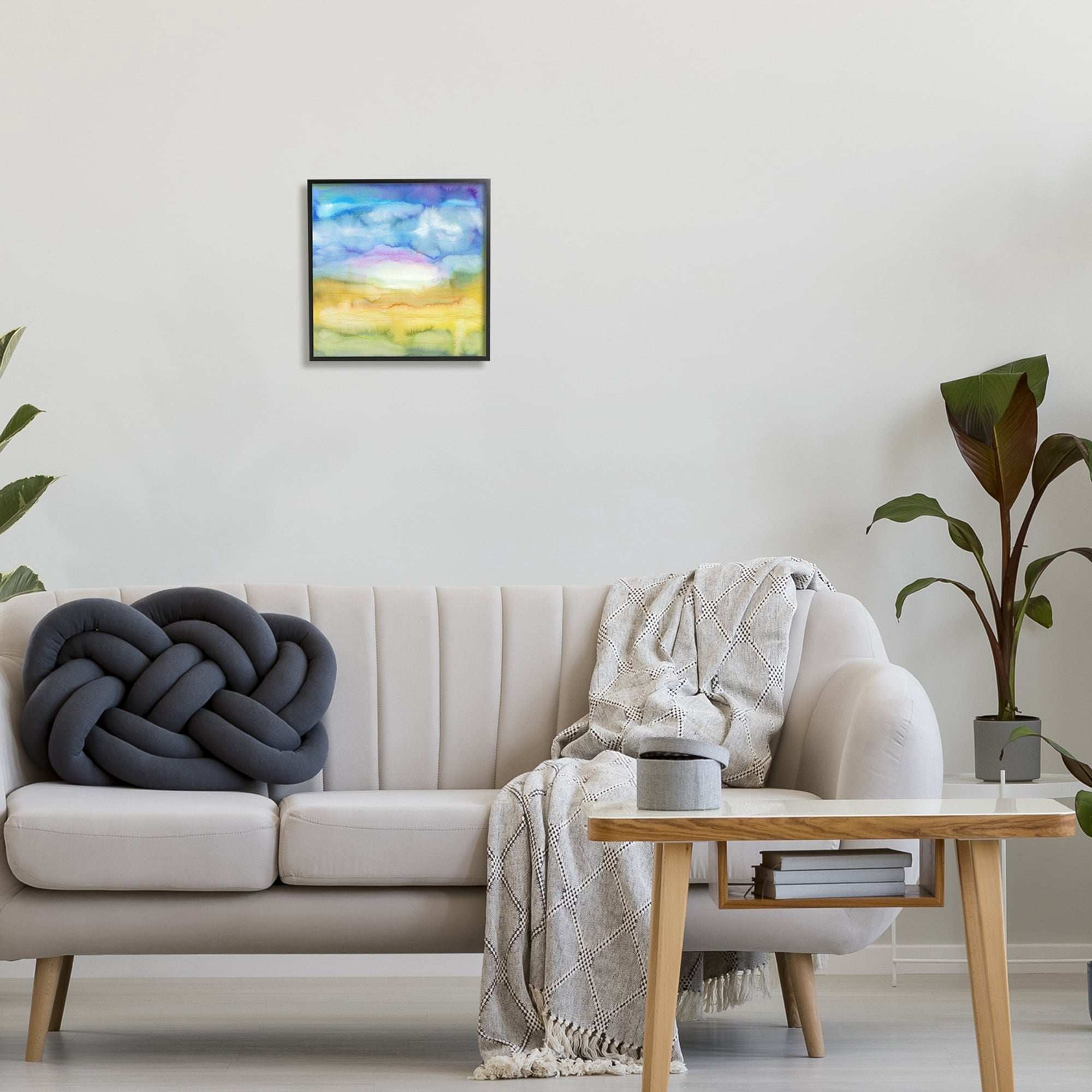 Stupell Industries Ombre Rainbow Abstract Landscape Watercolor Details Painting Black Framed Art Print Wall Art, Design by Elvira Errico