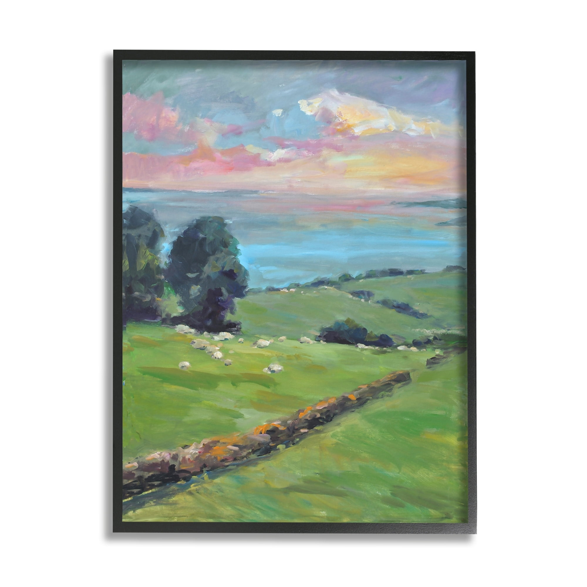 Stupell Industries Country Rural Grasslands Striking Pink Sunset Sky Painting Black Framed Art Print Wall Art, Design by Allayn Stevens
