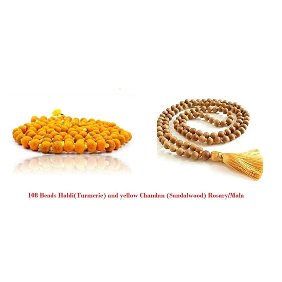 Kamada Combination of 108 Manka(beads) Haldi(Turmeric) mala and exquisite yellow chandan (Sandalwood) mala,Spritual Necklace/rosary for Women and Men