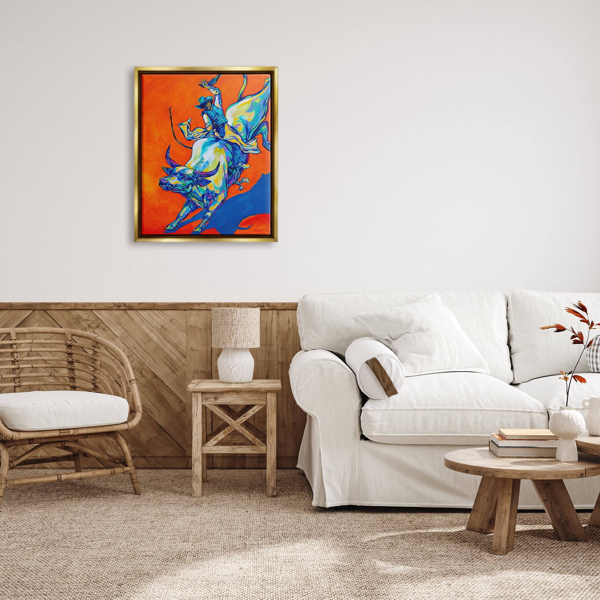 Stupell Industries Modern Rodeo Painting Animals & Insects Painting Gold Floater Framed Art Print Wall Art, 25 x 31