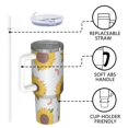 thumbnail image 4 of Sunflower 40oz Tumbler with Handle and Straw, Large Capacity Travel Cup for Hot & Cold Drinks, Double Walled Vacuum Insulated Cup, Butterfly Lover Birthday Gifts for Women Girls, Spring, 4 of 6