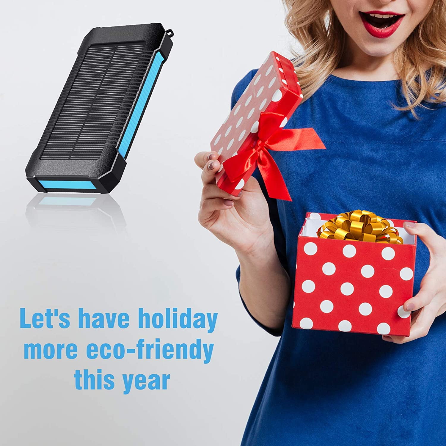 Solar Power Bank 30000 mAh, Wireless Portable Charger Solar Panel External Battery Type-C 5V Dual USB with LED Flashlight (Waterproof, Dustproof, Shockproof) Compatible with iOS & Android