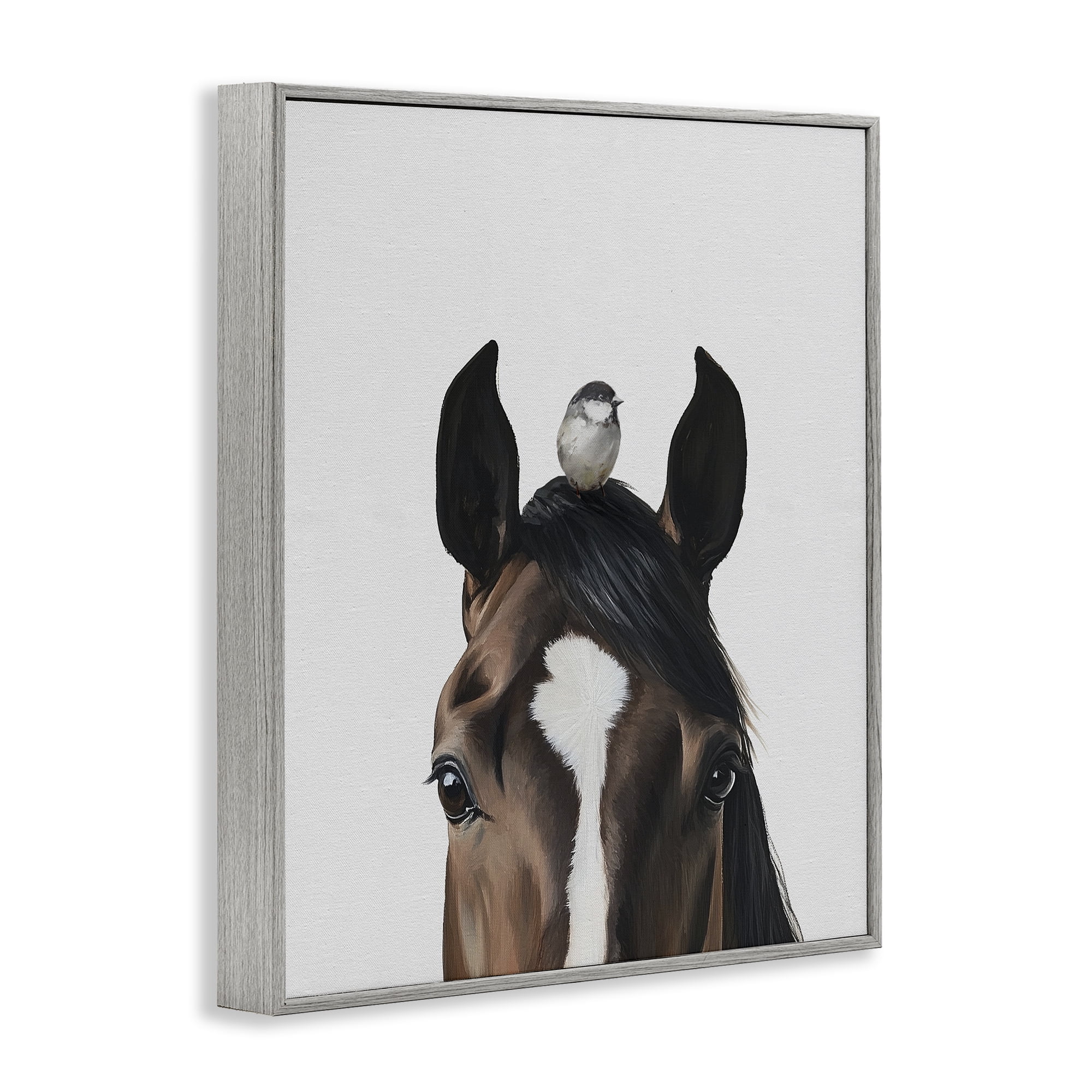 Stupell Industries Quiet Companion Horse & Bird Gray Framed Giclee Art, design by Svetlana Aleynikova