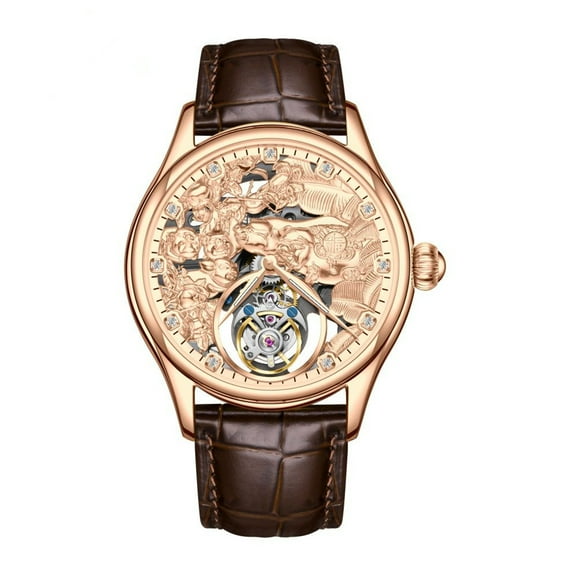 AESOP Tourbillon Skeleton Pig Dial Mechanical Hand Wind Wrist Watch Men Sapphire Crystal Diamond Business Double-sided Hollow Waterproof Clock Man Luminous Steel Leather Wristwatch