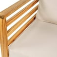 thumbnail image 5 of Thom 4-Piece Mid-Century Modern Acacia Wood Outdoor Patio Set with Cushions and Plaid Decorative Pillows, Beige/Teak Brown, 5 of 6