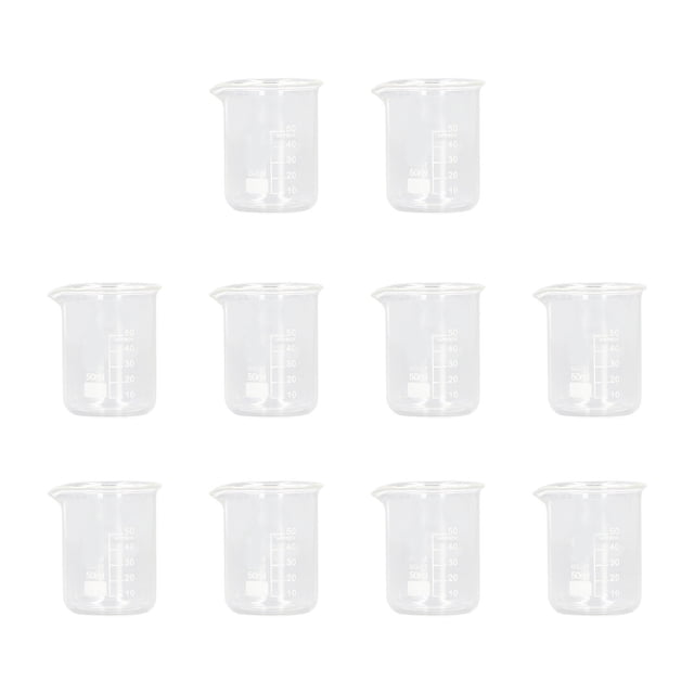 Vaso de precipitados de vidrio para laboratorio, 10 unidades, 50 ml de espesor, cilindro graduado experimental con escala estándar transparente