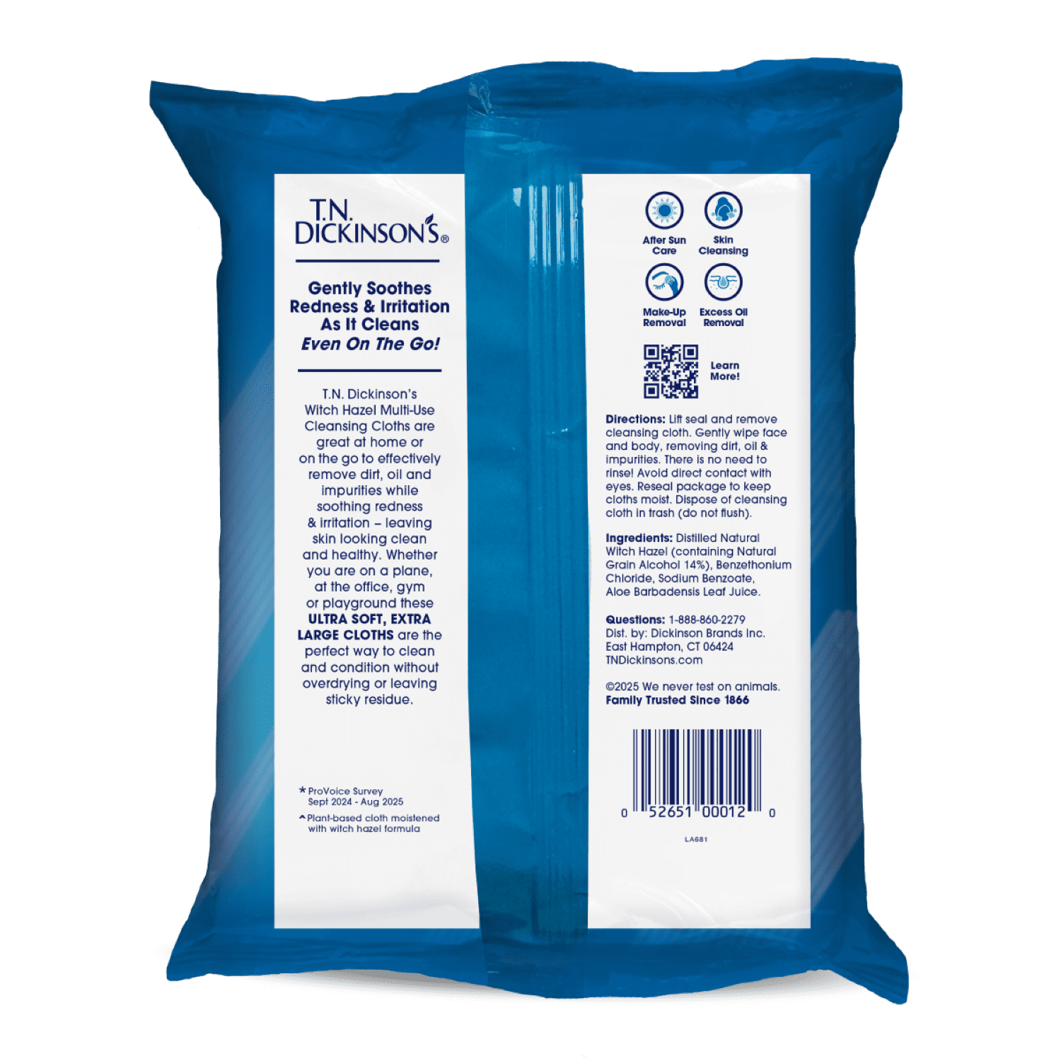 (2 pack) T.N. Dickinson's Witch Hazel Cleansing Cloths, 25 Count