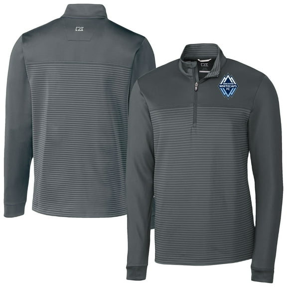 Men's-Cutter & Buck  Gray Vancouver Whitecaps FC Traverse Stretch Eco Stripe Quarter-Zip Top