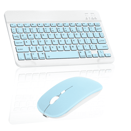 Rechargeable Bluetooth Keyboard and Mouse Combo Ultra Slim Full-Size Keyboard and Ergonomic Mouse for Dell XPS 9510 Laptop and All Bluetooth Enabled Mac/Tablet/iPad/PC/Laptop - Sky Blue