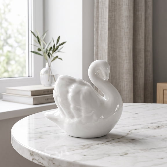 Figurine, Ceramic Swan Sculpture, Elegant Home Decor Accent for Living Room, Entryway, Bookshelf, Desk, Smooth Glazed Finish
