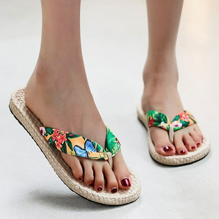 

Flip Flops Fashion Spring And Summer Rubber And Bottom Flip Flops Bohemian Cloth Belt Women s Slippers