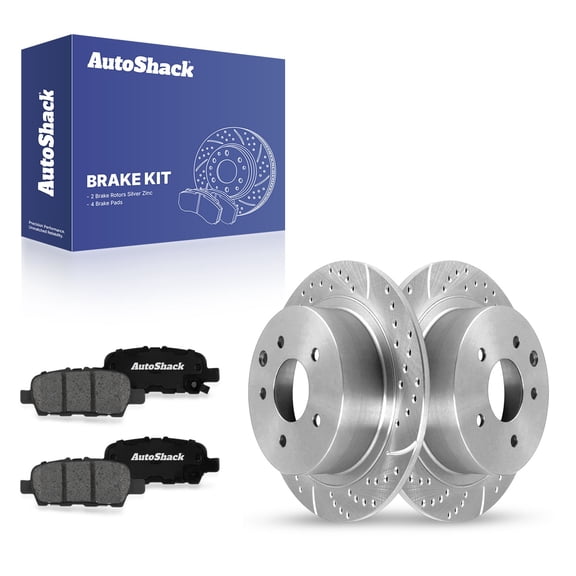 AutoShack Rear Brake Rotors & Premium Pads for Nissan, Maxima 2009-2014, 2016-2020, FWD V6 3.5L - Silver Zinc Coated Drilled & Slotted - SilverShield Pro - 12.13" (308 mm), 5-Lug