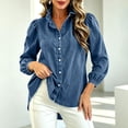 thumbnail image 6 of TGSLY Women's Ruffle Trim High Collar Denim Jacket Lightweight Button Down Puff Long Sleeve Tops Dressy Casual Solid Color Trucker Coat XL, 6 of 10