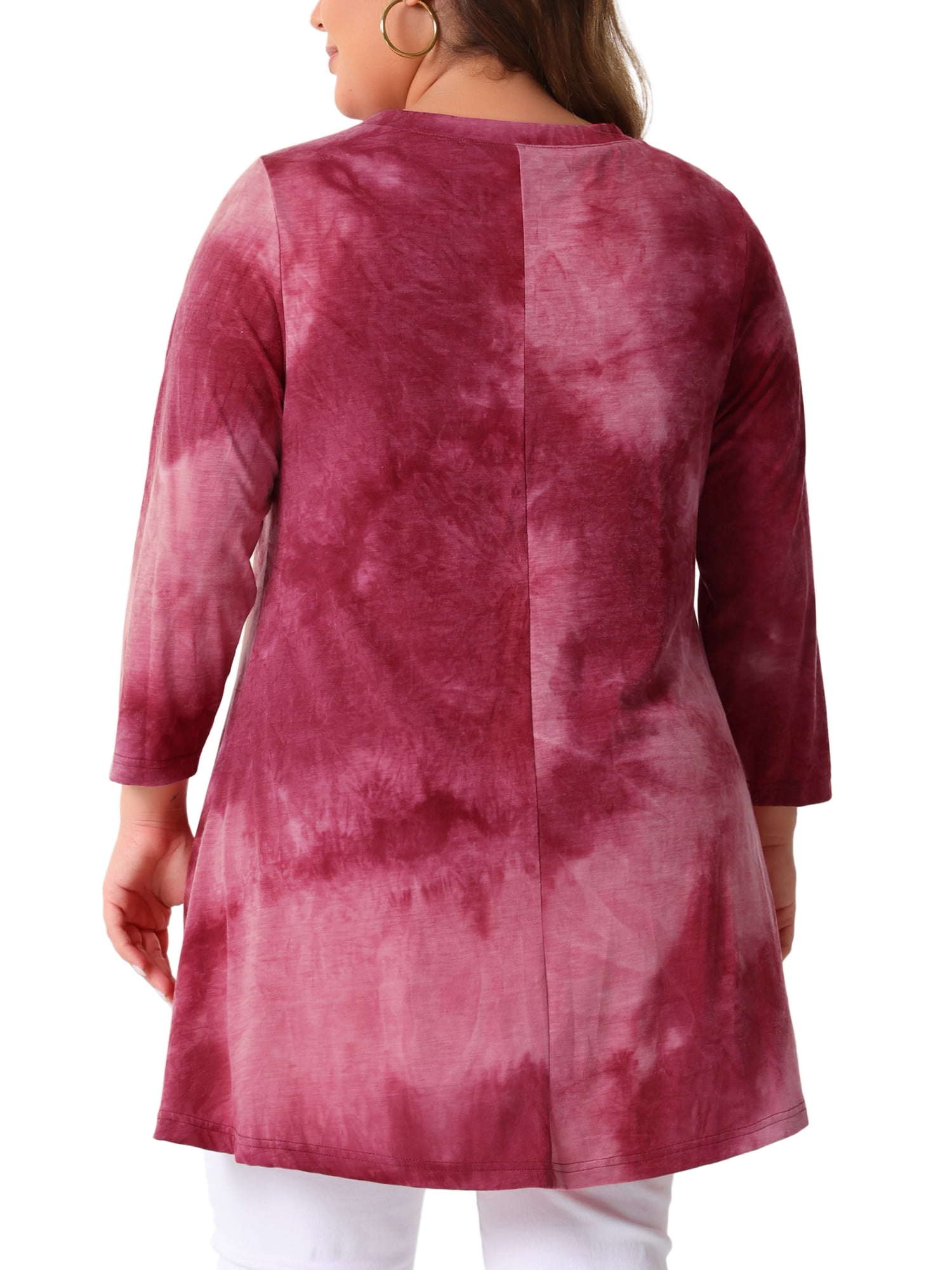 DARING DIVA Women's Plus Size Tie Dye High Low Tunic Tops 4X Burgundy