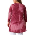 thumbnail image 4 of Unique Bargains Women' Plus Tie Dye High Low Tunic Tops Tee Shirts 3X Burgundy, 4 of 6