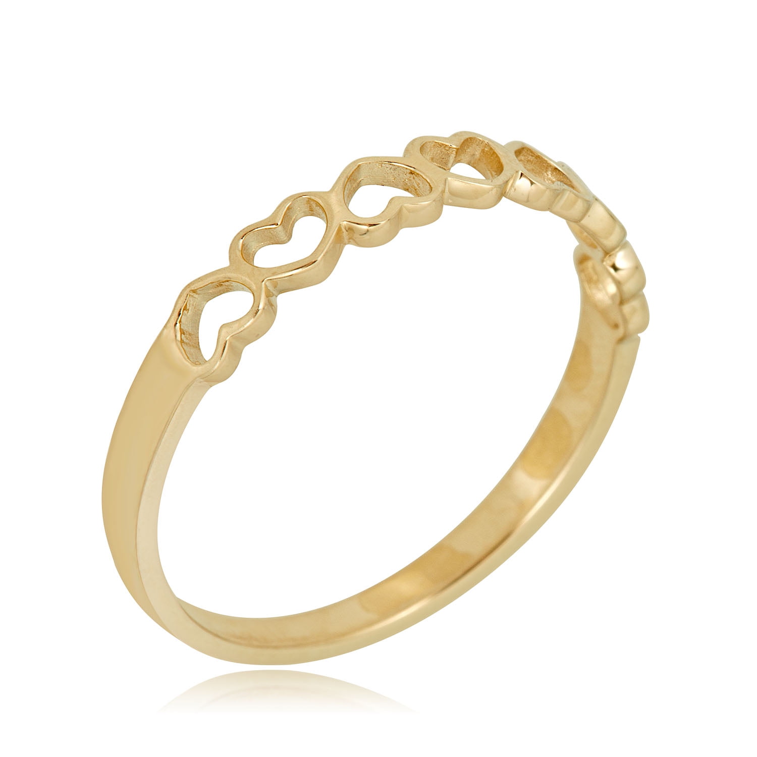 14K Solid Yellow Gold Polished Heart Top Design Stackable Fashion Ring