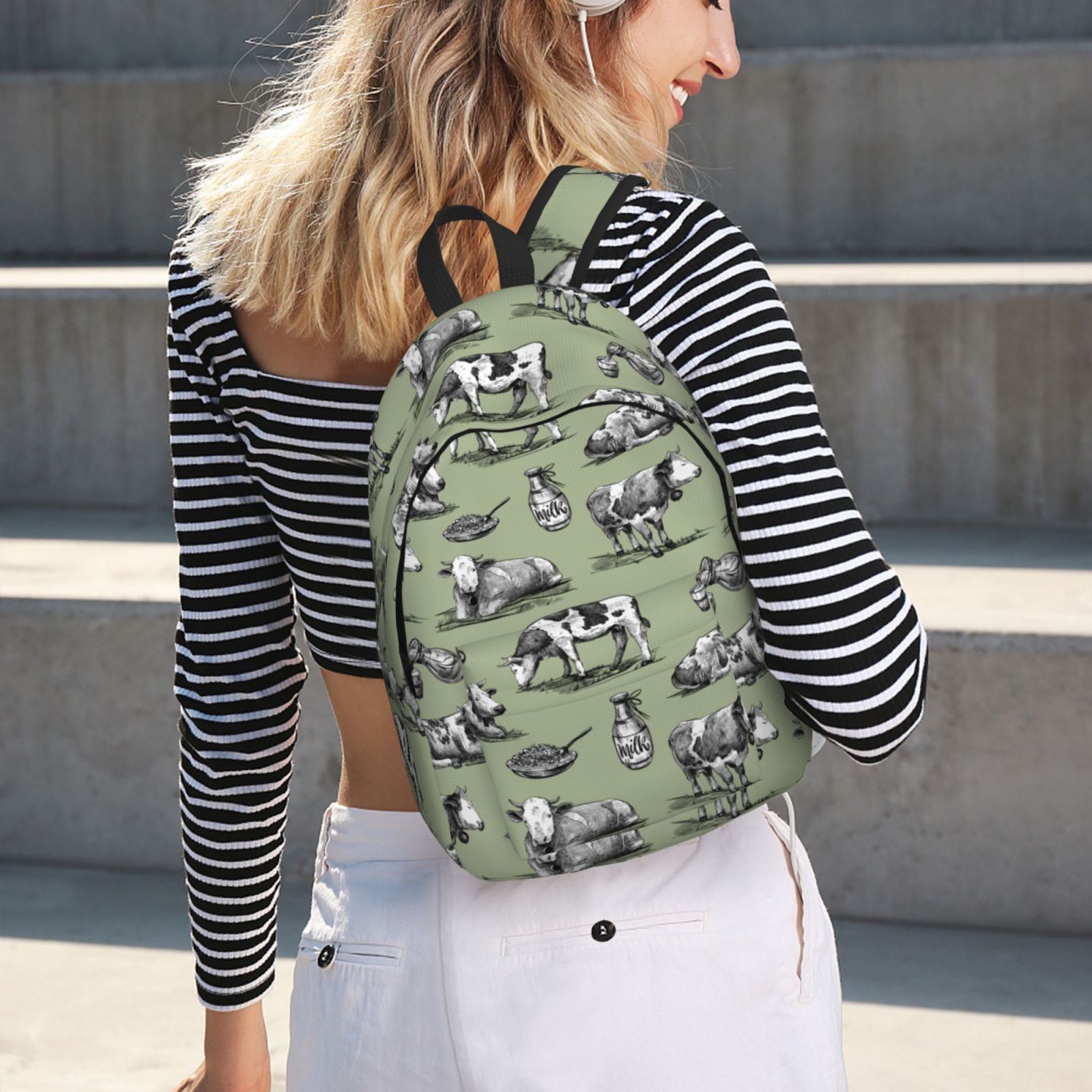 Picia Farm Cows Printed Canvas Daypack - Stylish and Durable Vintage Compact Backpack - Class, Work, Travel, or Laptop Bookbag,Organized Compartments-Small