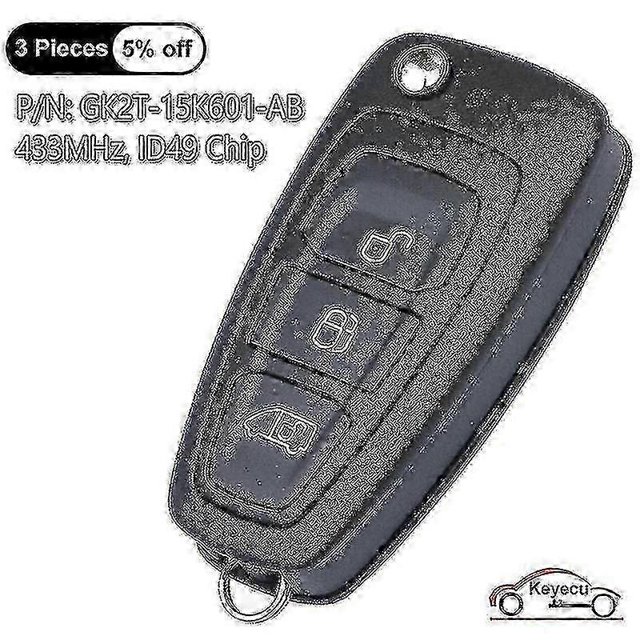 3 Buttons 433mhz Id49 For Ford Transit / Transit Custom/ Tourneo Custom 2015-2020 Flip Remote Key Fob Gk2t-15k601-ab / Aa