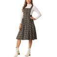 thumbnail image 4 of INSPIRE CHIC Plaid Overall Dress for Women's Vintage Sleeveless A-Line Pinafore Dress M Brown, 4 of 6