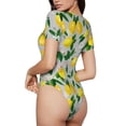 thumbnail image 3 of KLL Women 's Crew Neck Bodysuit Jumpsuits Lemon1 Print Short onesies Stretch T Shirts, 3 of 7