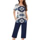 thumbnail image 1 of Sexy Pijama Conjunto para las Mujeres, Cuello Redondo Blusa de Manga Corta Y Pantalones, Traje de Moda Casual, 1 of 9