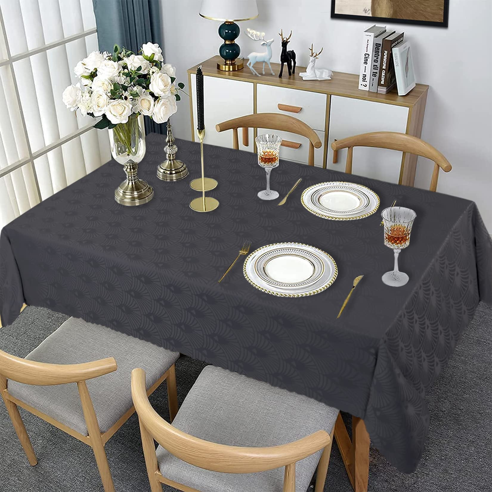 Table Cloth Leaf Pattern Jacquard Stain Proof Waterproof Wrinkle