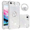 thumbnail image 1 of Funda para iPhone SE 2022/2020 con Brillo Líquido Flotante, Purpurina, Parachoques y Anillo Giratorio Soporte, 1 of 5