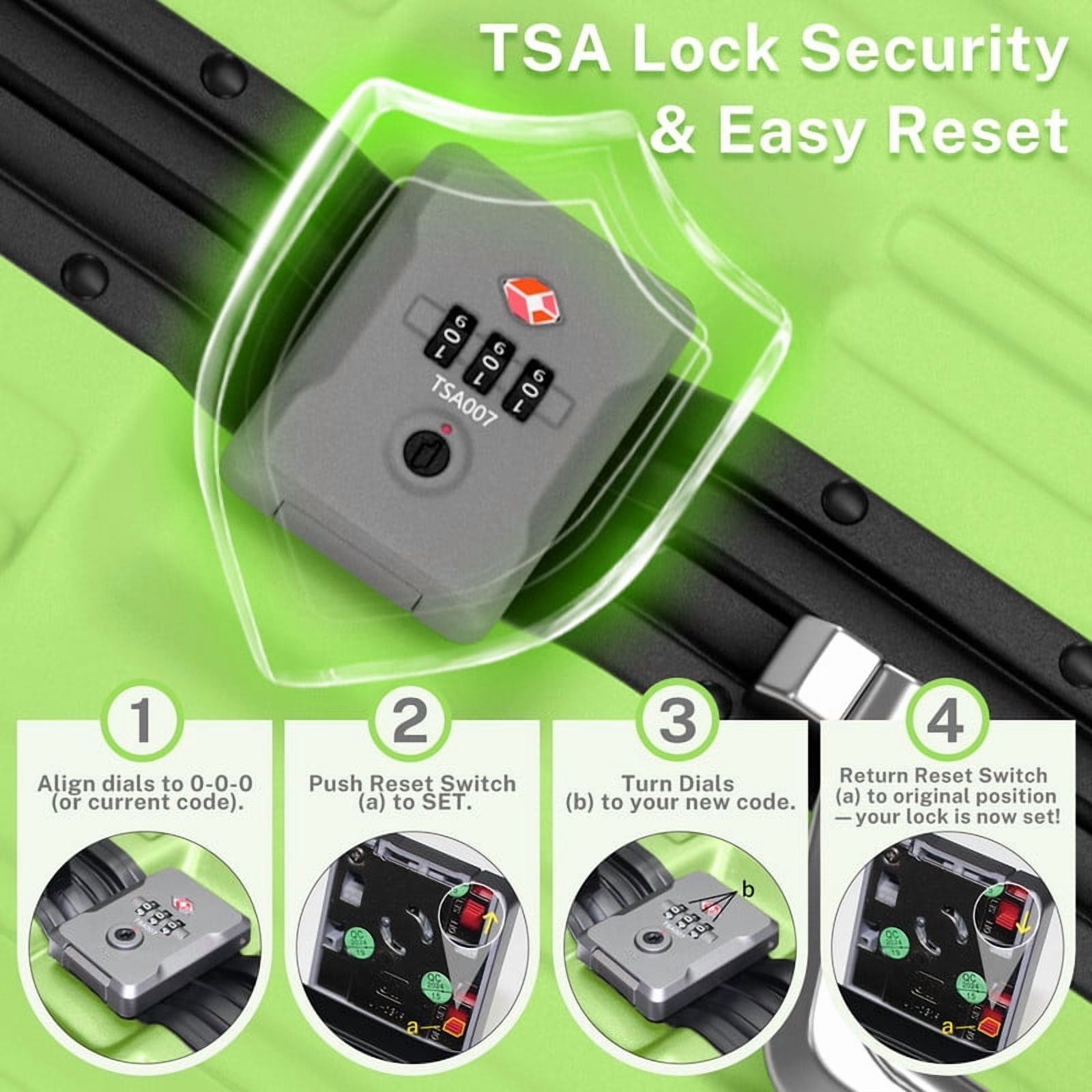 Checked Luggage Aluminum Frame Suitcase with Wheels PC ABS Hardside Zipperless with TSA Lock 24 Inch Green
