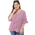 thumbnail image 3 of GRACE & GRANDEUR Blouse Haut à Volants à Col en V à Manches Smockées pour Femme Grande Taille, 3 of 6