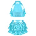 thumbnail image 2 of Haitryli Kids Girls Sequin Metallic Crop Top with Skirt Set Jazz Latin Dance Outfits 2 Piece Ballroom Dancewear Blue 7-8, 2 of 7