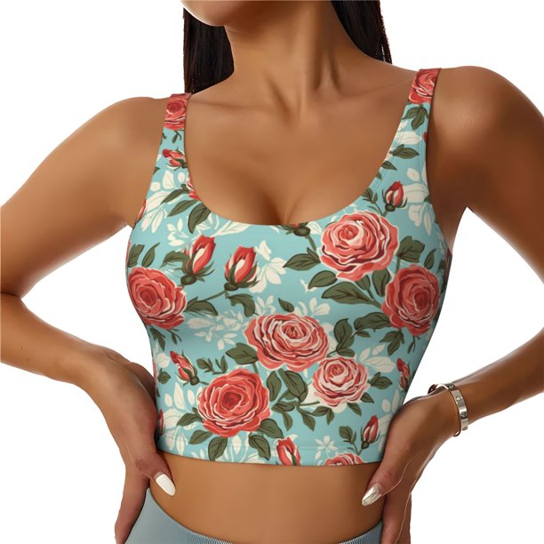Balery Rose Flowers Sujetadores deportivos con espalda cruzada para mujer, acolchados, sin costuras, de alto impacto, ideales para yoga, gimnasio, entrenamiento y fitness.-Medium