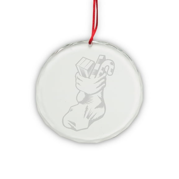 Stocking Round Crystal Deep Etched Ornament
