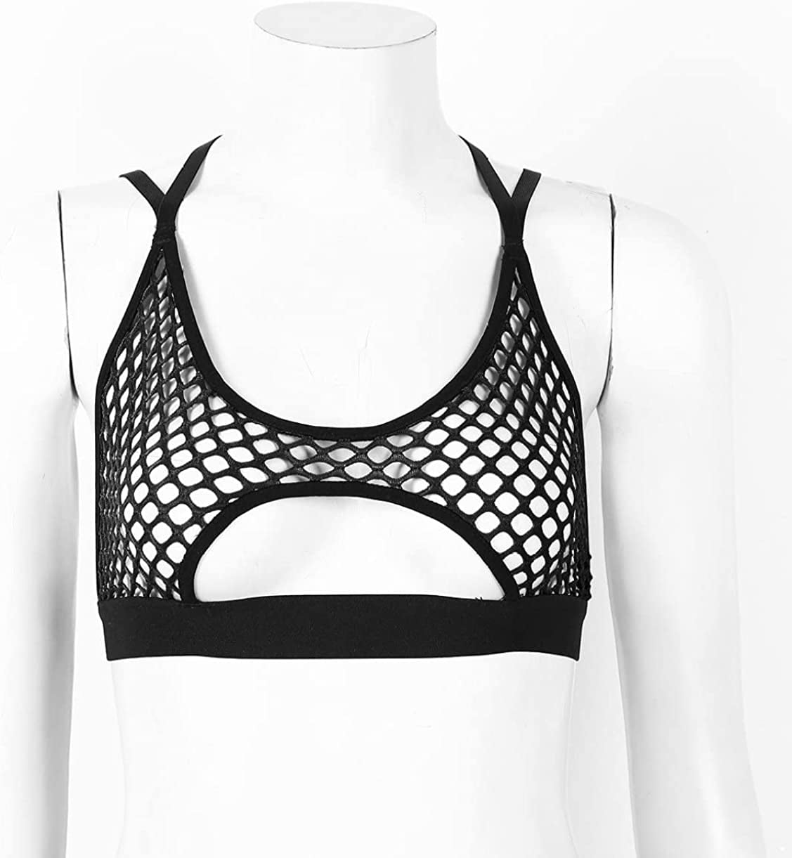YONGHS Women's Sheer Mesh Mermaid Sea Shell Bra Top Workout Yoga Camisole  Crop Tops Rave Sexy Vest Black Small at  Women's Clothing store