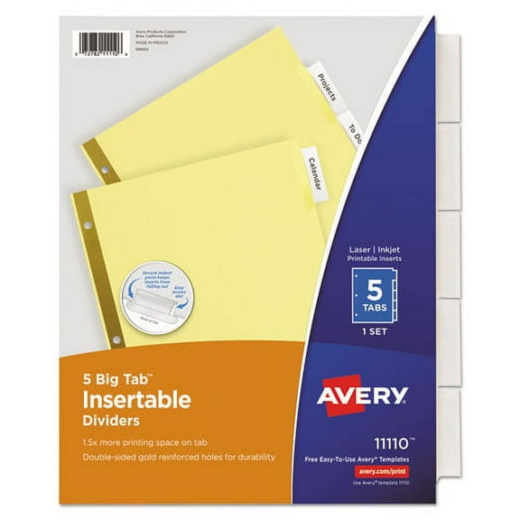 Insertable Big Tab Dividers, 5-Tab, Letter | Bundle of 2 Sets
