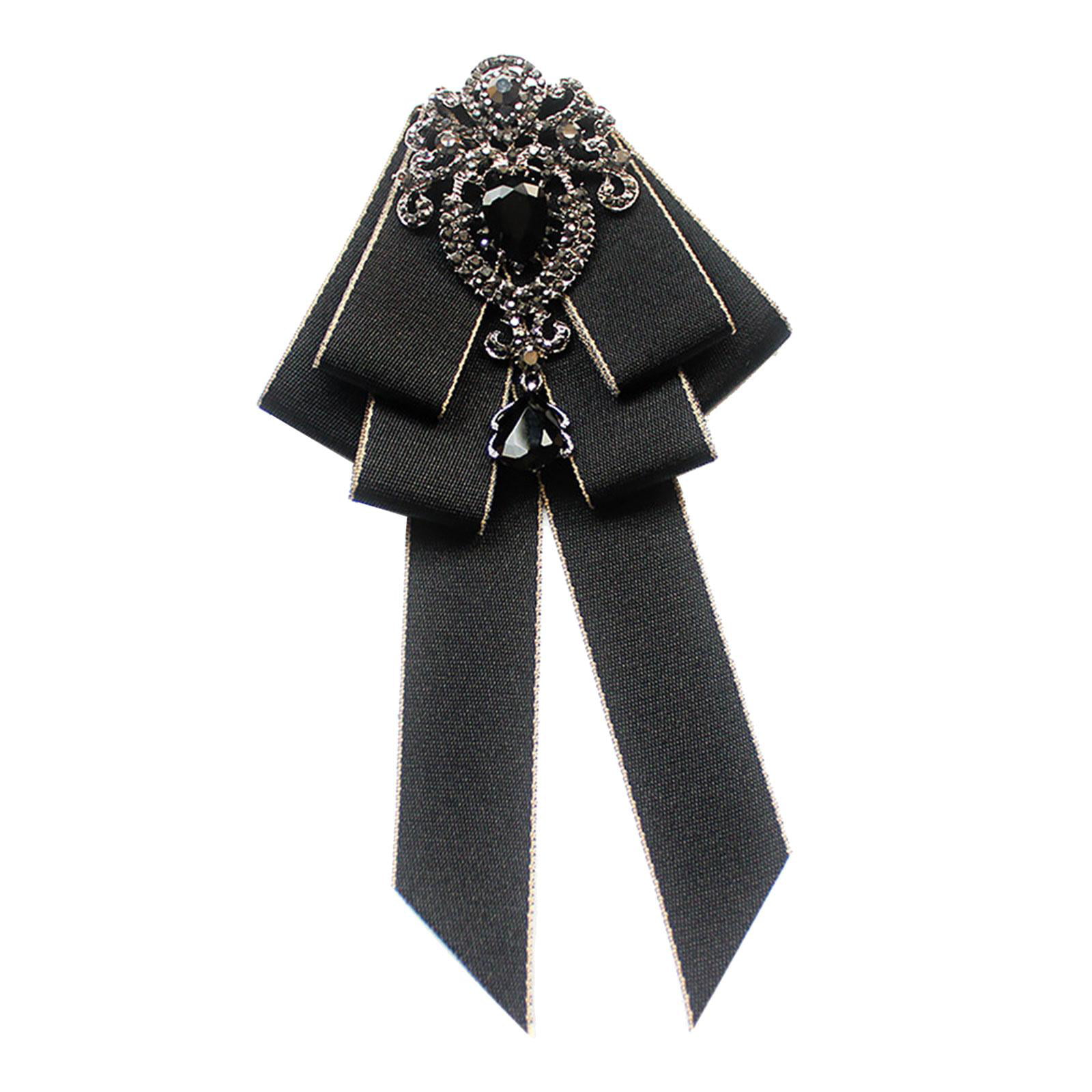 Buy Black Satin lace Ribbon Bow Tie Brooch Pin Shirt Tie Jabot Collar Neck  Tie Cravat (Black Short Bow carb-BV14) at