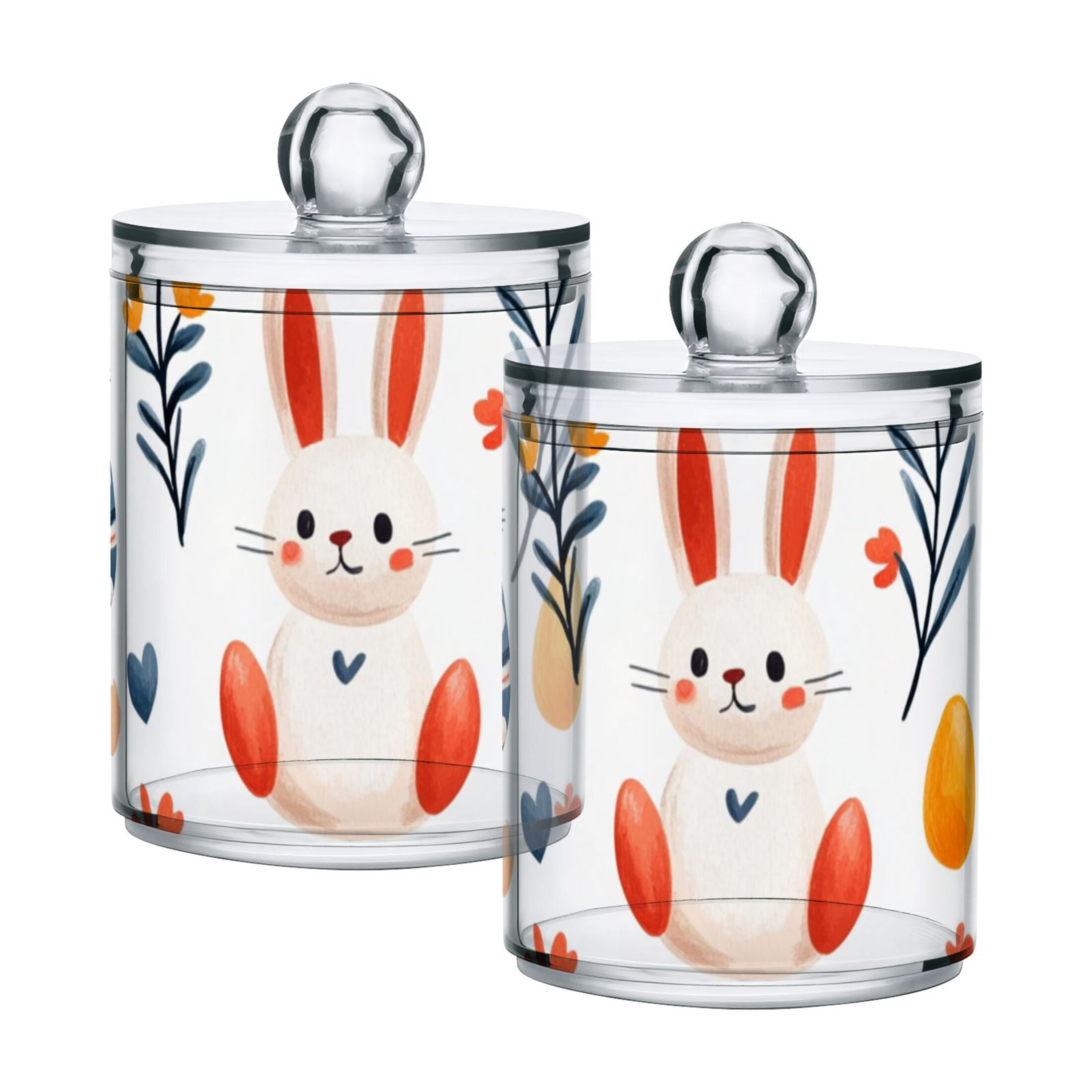 Ckdifva Easter Eggs with Rabbits Storage Jar with Lid Acrylic Organization Storage Containers Set of 4