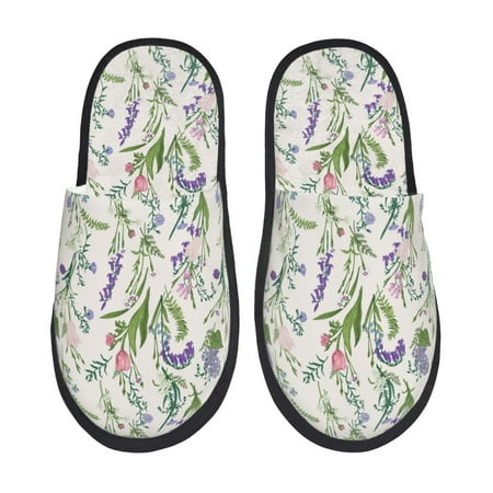 Balery Wisteria Flower Slient Indoor Furry Fleece Comfort House Shoes Soft Non-Slip Home Shoes Cotton slippers House Slippers-- Medium