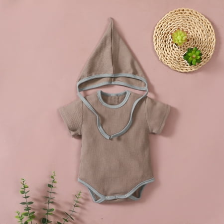 

Aayomet Infant Clothes SetSolid Color Romper HatClothes Set Baby Bodysuit Brown 6-12 Months