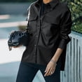 thumbnail image 2 of Women PU Leather Jacket Casual Shirt Long Sleeve Button Down Blazer Coat with Bust Pockets Black XL, 2 of 5