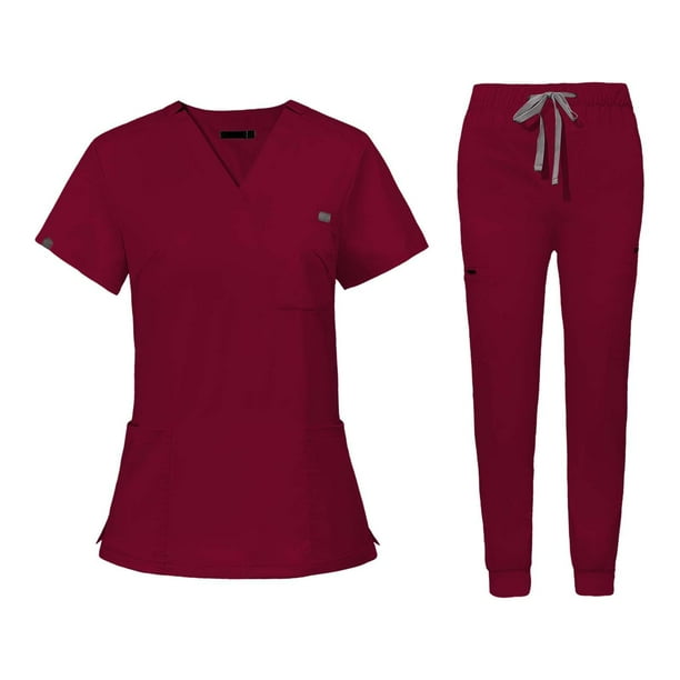 Uniformes de enfermería, conjunto de bata y pantalón de enfermera, trajes de trabajo, ropa de trabajo para tienda de mascotas Rojo