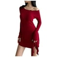 thumbnail image 2 of Sentmoon Cold Shoulder Cutout Dress Long Sleeve Off Shoulder Dresses for Women Ruffle Peplum Solid Color Short Dresses,Loose Flowy Trendy Women Clothing Red L, 2 of 6