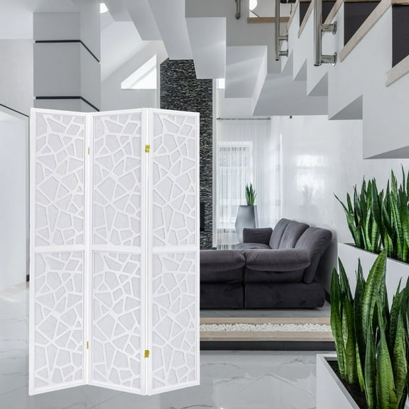 Legacy Decor 3 Panel Room Divider with Mosaic Cuts White Color