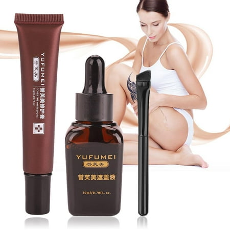 Lv. life 20ML Professional Waterproof Tattoo Scar Concealer, Vitiligo Cover Liquid Set Scar Tattoo Concealer Hiding Spots